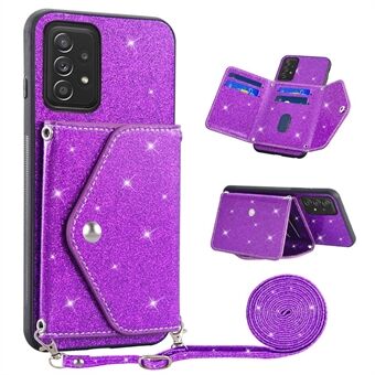 Voor Samsung Galaxy A53 5G kaarthouder telefoonhoes standaard PU-leer gecoat TPU glitter telefoonhoes