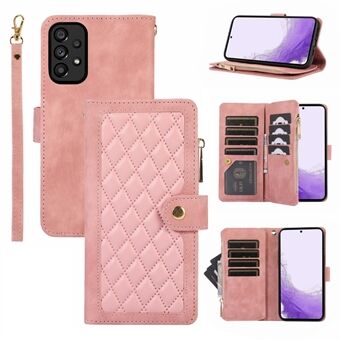 Voor Samsung Galaxy A53 5G Meerdere kaartsleuven Rhombus Leather Case Ritsvak Telefoon Cover