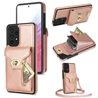 Voor Samsung Galaxy A53 5G Kickstand Case Leer + TPU Telefoon Cover met Ritsvak Kaartsleuven