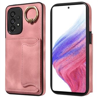 001 Voor Samsung Galaxy A53 5G Kaarthouder Anti-val Telefoon Case Vinger Ring Kickstand PU Leer + TPU Cover