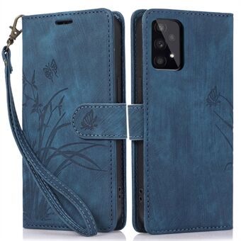 Voor Samsung Galaxy A53 5G Leren Hoesje met Orchideeën en Vlinderpatroon, Portemonnee Cover.