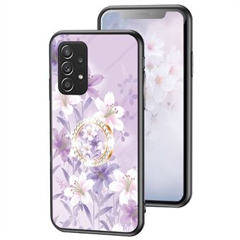 Voor Samsung Galaxy A53 5G Anti-val Bloem Patroon Gedrukt Achterkant TPU + PC + Gehard Glas Precieze Uitsparing Telefoon Case met Kickstand