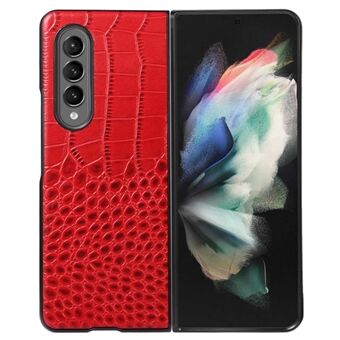 Voor Samsung Galaxy Z Fold4 5G Goed-beschermde Telefoon Case Krokodil Textuur Camera Lens Bescherming Echt Rundleer Gecoat PC + TPU Mobiele Telefoon Cover