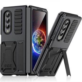 Voor Samsung Galaxy Z Fold4 5G Anti-shock Telefoon Case Metaal + Siliconen + PC Stofdicht Anti-fall Back Cover met Magnetische Kickstand