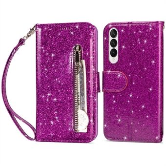 Voor Samsung Galaxy Z Fold4 5G Rits Zak Glittery PU Leather Case Portemonnee Stand Magnetische Sluiting Telefoon Cover