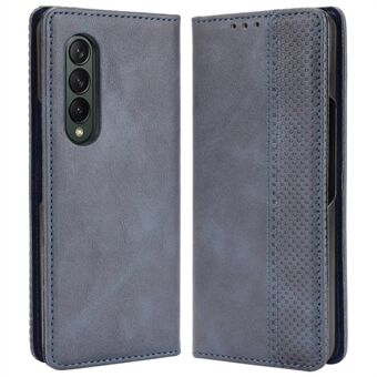 Voor Samsung Galaxy Z Fold4 5G Schokbestendig Retro Textuur Telefoon Flip Leather Case Wallet Stand Magnetische Auto Sluiting Slijtvaste Telefoon Cover