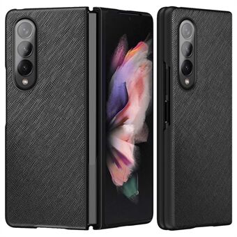 Voor Samsung Galaxy Z Fold4 5G Anti-drop Kruis Textuur Telefoon Case Met Rubberen PU Leer Gecoat PC slijtvaste Telefoon Cover Shell