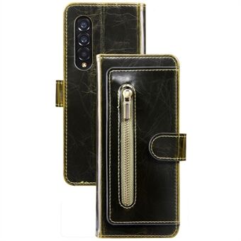 Voor Samsung Galaxy Z Fold4 5G Wasachtige Textuur PU Lederen Stand Portemonnee Telefoon Case Magnetische Sluiting Rits Pocket Cover