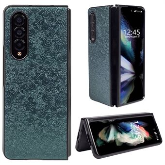 Voor Samsung Galaxy Z Fold4 5G Bloem Vlinder Patroon Textuur Bedrukt Stijlvol PU Leer + PC Telefoon Case Cover