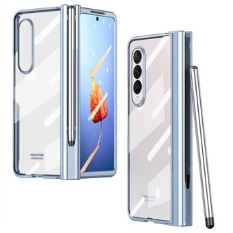 Voor Samsung Galaxy Z Fold4 5G Gehard Glas Film Valbestendig Galvaniseren Pc Telefoon Case Met Pen Slot scharnier En Stylus Pen