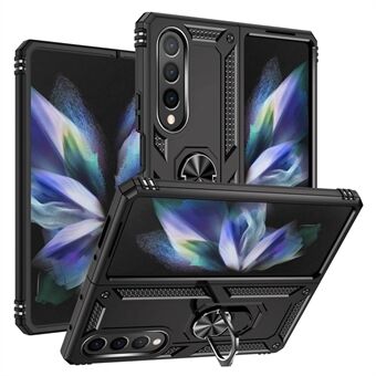 Voor Samsung Galaxy Z Fold4 5G TPU + pc schokbestendig telefoonhoesje Ring standaard beschermhoes met automontage metalen plaat