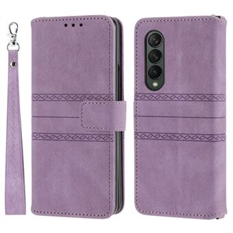 Voor Samsung Galaxy Z Fold4 5G bedrukt patroon PU lederen hoes Volledige bescherming Stand Portemonnee Telefoonhoes met riem