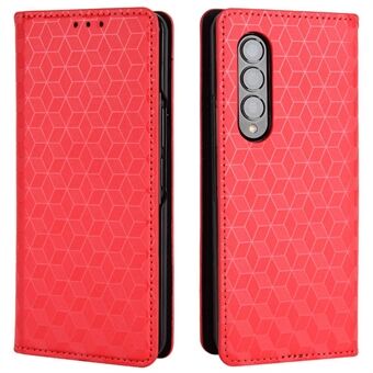 Voor Samsung Galaxy Z Fold4 5G PU Leer + PC Case Magnetische Auto-geabsorbeerd Imprinting Rhombus Patroon Stand Portemonnee Telefoon Cover