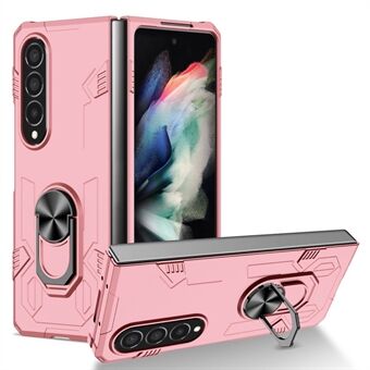 Voor Samsung Galaxy Z Fold4 5G Metalen Ring Houder Kickstand Cover Shockproof Hard PC Opvouwbare Telefoon Case met Car Mount Metalen Plaat