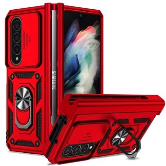 Voor Samsung Galaxy Z Fold4 5G PC + TPU schokbestendig telefoonhoesje metalen Ring standaard dia camera cover shell