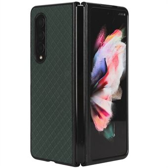 Voor Samsung Galaxy Z Fold4 5G Raster Bedrukt Leer Gecoat Pc Drop-Proof Anti-Slijtage Back Cover vouwen Telefoon Case