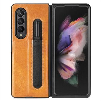 Voor Samsung Galaxy Z Fold4 5G Pen Slot Ontwerp Leer Gecoate PC Telefoon Case Shockproof Drop-proof Telefoon Cover