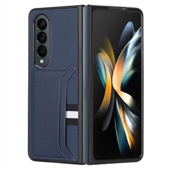 Voor Samsung Galaxy Z Fold4 5G Card Slot Design Litchi Texture PU Leather Coating PC Shockproof Back Cover