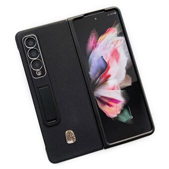 Voor Samsung Galaxy Z Fold4 5G Litchi textuur telefoonhoes standaard echt leer gecoate pc-hoes