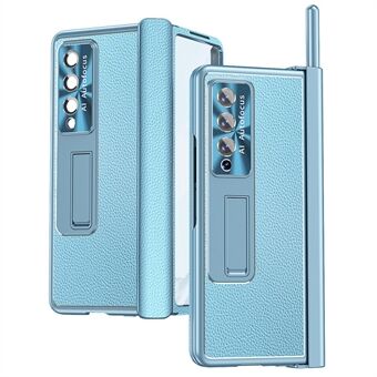 Voor Samsung Galaxy Z Fold4 5G Litchi Textuur Dubbel Scharnier Leer Gecoat PC Telefoon Case met Gehard Glas Film en Stylus Pen