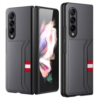 Voor Samsung Galaxy Z Fold4 5G Dual Card Slots Ontwerp Anti-val Litchi Textuur Telefoon Case PU Lederen Coating PC Shell met Gehard Glas Screen Film