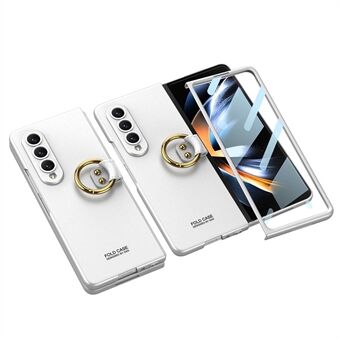 GKK voor Samsung Galaxy Z Fold4 5G ultradunne harde pc-hoes metalen Ring telefoonhoes met gehard glazen schermbeschermer