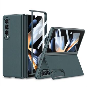 GKK Voor Samsung Galaxy Z Fold4 5G Ultradunne Kickstand Telefoon Case Leer Gecoat PC Cover met Gehard Glas Screen Film