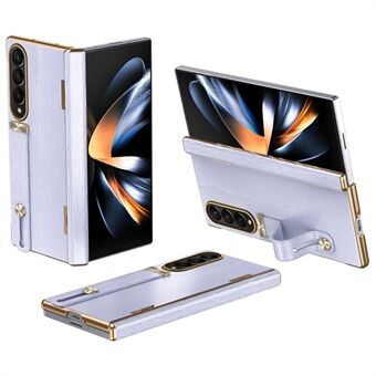 Voor Samsung Galaxy Z Fold4 5G Hoesje: Lederen + PC Telefoonhoesje met Inschuifbare Polsband en Kickstand