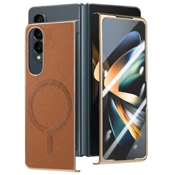 Voor Samsung Galaxy Z Fold4 5G Magnetische Hoes Lederen+TPU Telefoonhoesje met Schermfolie