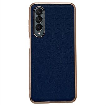 Voor Samsung Galaxy Z Fold4 5G Fall Proof Echt Leer Gecoat Hard PC + Soft TPU Hybrid Case Galvaniseren Opvouwbare Telefoon Cover