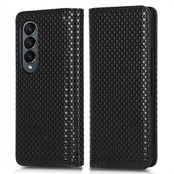 Voor Samsung Galaxy Z Fold4 5G Grid Texture PU lederen telefoonhoes Opvouwbare Stand Automatisch sluitend magnetisch hoesje