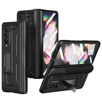 Voor Samsung Galaxy Z Fold4 5G Anti-drop Opvouwbare Telefoon Case Kickstand Magnetische Scharnier Smartphone Cover met Gehard Glas Screen Protector Film