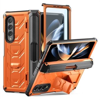 Voor Samsung Galaxy Z Fold4 5G SM-F936B Rugged Series Kickstand Shockproof Phone Case TPU + PC Hybrid Cover met Penhouder Scharnier