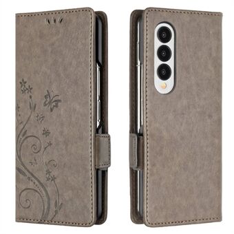 Voor Samsung Galaxy Z Fold4 5G Pu Leather Wallet Case Imprinting Bloem Vlinders Magnetische Sluiting Boek Stand Folio telefoon Cover