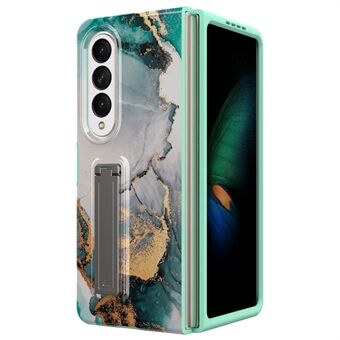 Voor Samsung Galaxy Z Fold4 5G Verborgen Kickstand Opvouwbare Telefoon Case Marmer Patroon Gedrukt PC + TPU Cover met Gehard Glas Screen Film