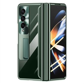 Voor Samsung Galaxy Z Fold4 5G Anti-Fall Slim Case Galvaniseren Hard PC Telefoon Shell Shockproof Kickstand Case met HD Screen Protector