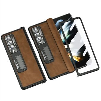 Hard PC lederen gecoate hoes voor Samsung Galaxy Z Fold4 5G anti-drop telefoonhoes schokbestendige hoes met standaard ondersteuning draadloos opladen