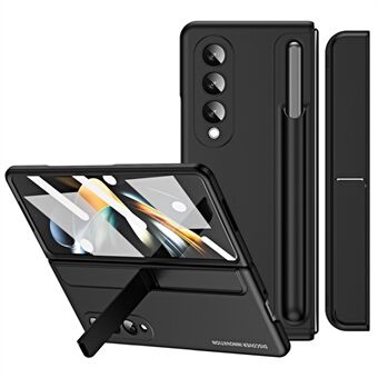 Voor Samsung Galaxy Z Fold4 5G Verborgen Kickstand Opvouwbare Telefoon Case Hard PC Pen Slot Anti-drop Cover met Gehard Glas Screen Film