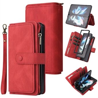 Voor Samsung Galaxy Z Fold4 5G KT Multi-Functionele Series-2 Volledig Verpakte Skin-touch Feeling Stand Wallet Flip Leather Case met meerdere kaartsleuven Ritsvak