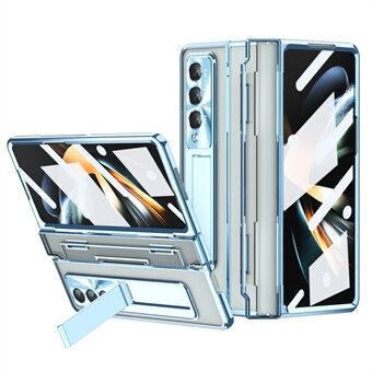 Voor Samsung Galaxy Z Fold4 5G standaard harde pc transparante telefoonhoes galvaniseren vouwhoes met gehard glasfilm