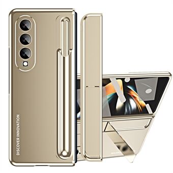 Voor Samsung Galaxy Z Fold4 5G Scharnier Bescherming Kickstand Telefoon Case Hard PC Schokbestendig Anti-Drop Shell met Gehard Glas Screen Film