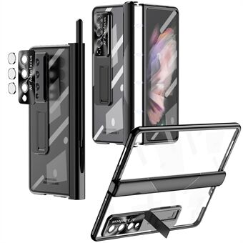 Voor Samsung Galaxy Z Fold4 5G Magnetische Pen Slot Scharnier PC Cover Kickstand Transparant Telefoonhoesje met Gehard Glas Film / Stylus Pen