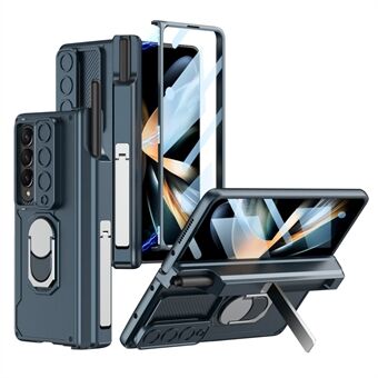 GKK voor Samsung Galaxy Z Fold4 5G Scharnierbescherming Harde pc-hoes Ring Telefoonhoes met schuifcameralensafdekking en film van gehard glas