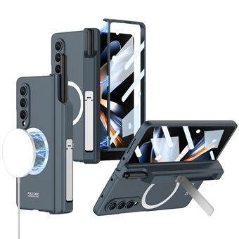 GKK voor Samsung Galaxy Z Fold4 5G magnetische scharnier beschermhoes standaard harde pc antislip schokbestendig telefoonhoesje met gehard glasfilm en pennenhouder