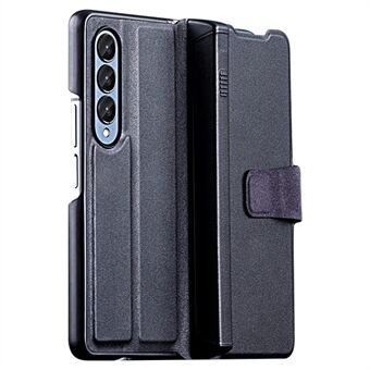 Voor Samsung Galaxy Z Fold4 5G PU-lederen telefoonhoes met magnetische pennenhouder Stand Card Slot Cover - zwart