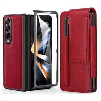 Voor Samsung Galaxy Z Fold4 5G riemclip telefoonhoes PU lederen volledige beschermhoes met gehard glasfilm