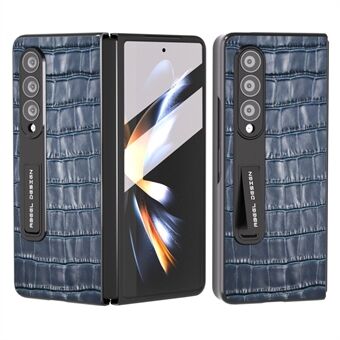 ABEEL Voor Samsung Galaxy Z Fold4 5G Krokodil Textuur Kickstand Cover Rundleer + PC Telefoon Case met Gehard glas Film