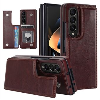 ZD018 Kaarthouder Telefoon Case voor Samsung Galaxy Z Fold4 5G, PU Leer + PC Kickstand Dubbele Magnetische Sluiting Cover