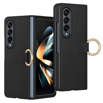 GKK voor Samsung Galaxy Z Fold4 5G Slim Telefoonhoesje met roosterpatroon en PU+PC telefoonhoesje met ringvingerhouder.