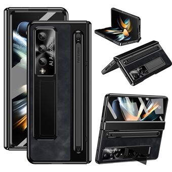 Voor Samsung Galaxy Z Fold4 5G Retro Telefoonhoesje met Standaard, Gehard Glas Film en Stylus Pen